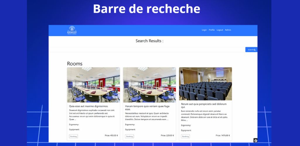 Page réservation d'une salle